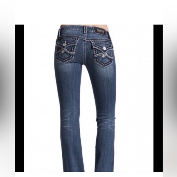 MISS ME Denim Women's Designer Embellished Low Rise IRENE Boot Cut Blue Jeans 28 - Picture 1 of 4